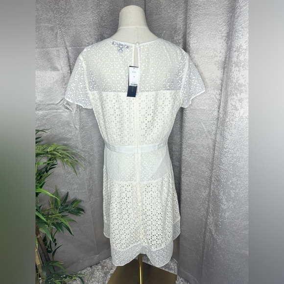 NWT Banana Republic Short Sleeve Eyelet Midi Dress Ivory Sz 14 - Picture 7 of 11
